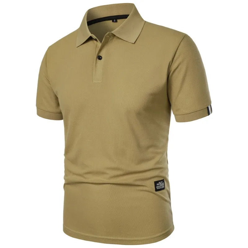 Nova camisa polo de cor sólida masculina, manga curta com botões, camisetas lapela leve streetwear, esporte casual tops