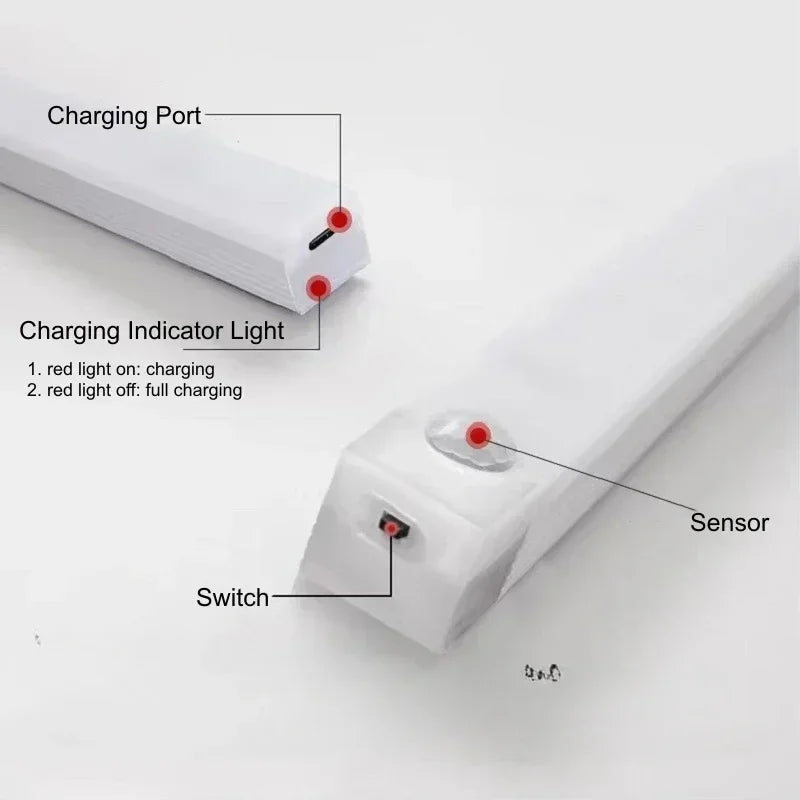 Luzes led de carregamento usb recarregável sem fio pir sensor de movimento barra de luz led cozinha guarda-roupa escadas-bateria noite