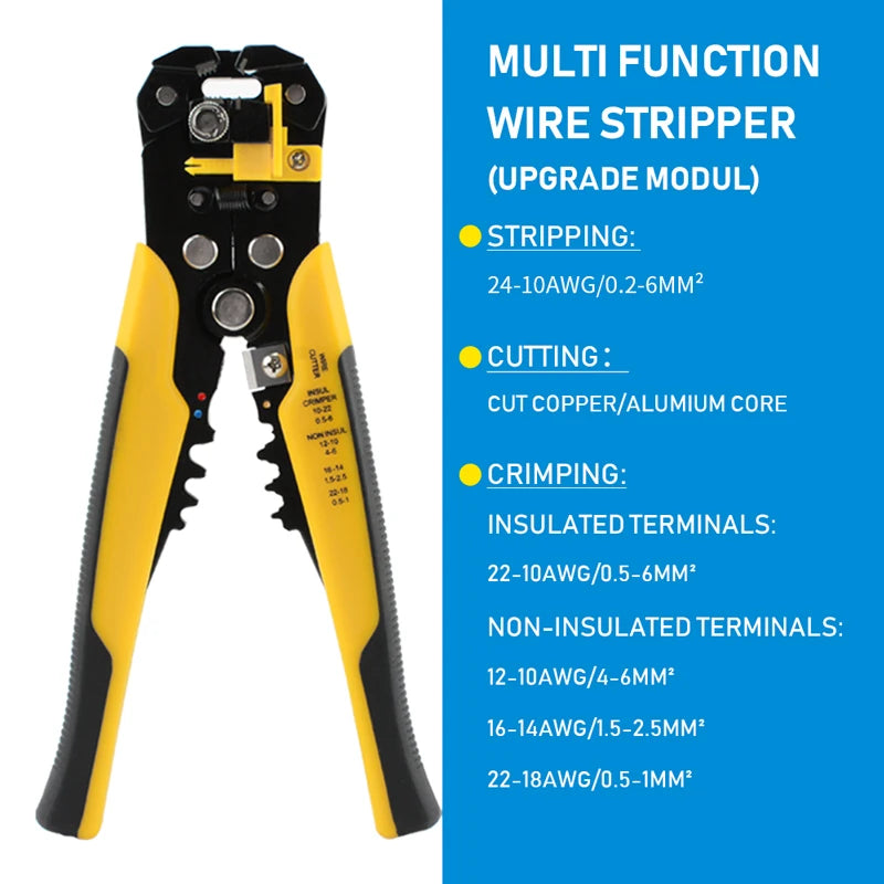 Alicate de crimpagem de cabo ajustável, alicate de decapagem automático multifuncional, ferramenta manual para terminais