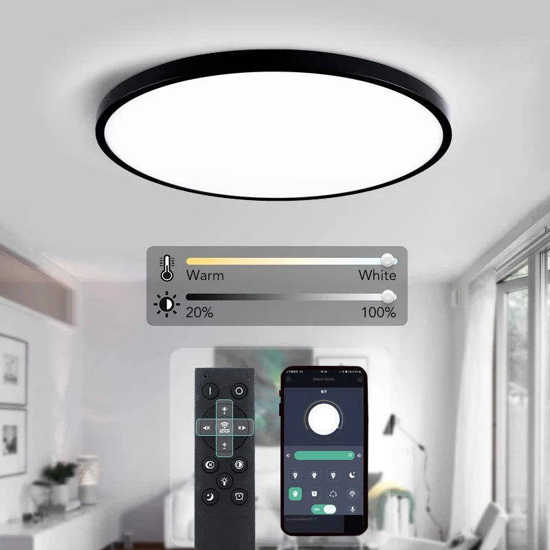 Lâmpada de teto ultrafina de 0,9 polegadas, Luz LED inteligente com Controle remoto e Aplicativo de escurecimento Bluetooth e WIFI, Eletrodomésticos Decoração de interiores