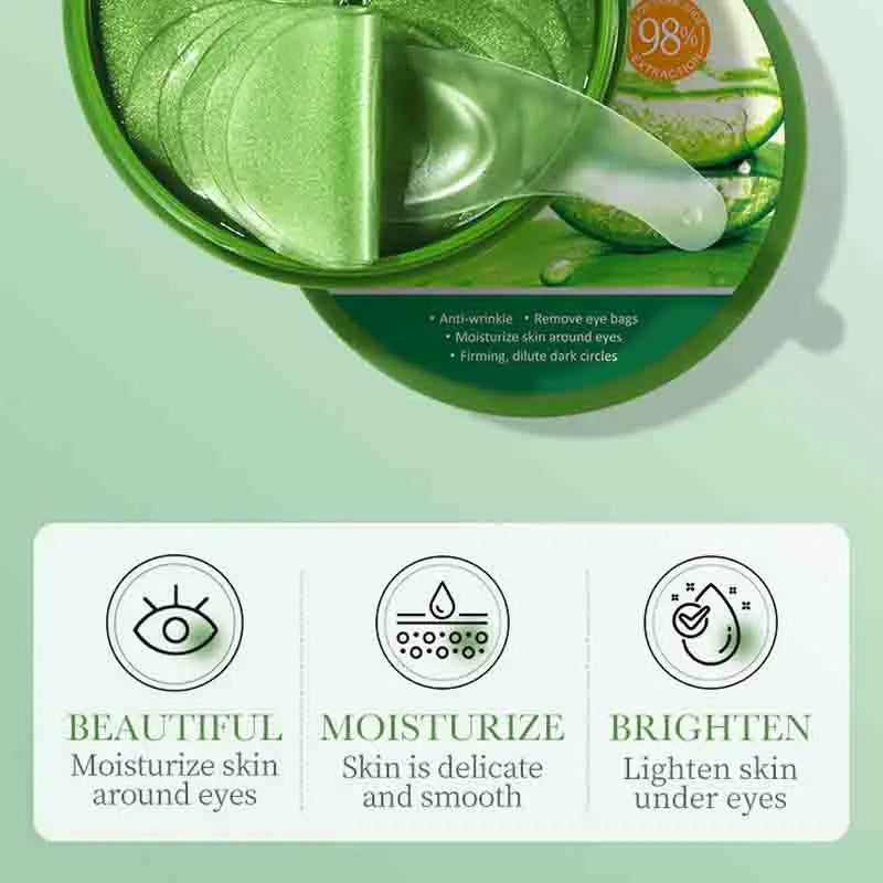 60 peças de máscara de colágeno de aloe vera, antiolheiras, bolsas para os olhos, hidratante, firmador, adesivos para os olhos, produtos para cuidados com a pele