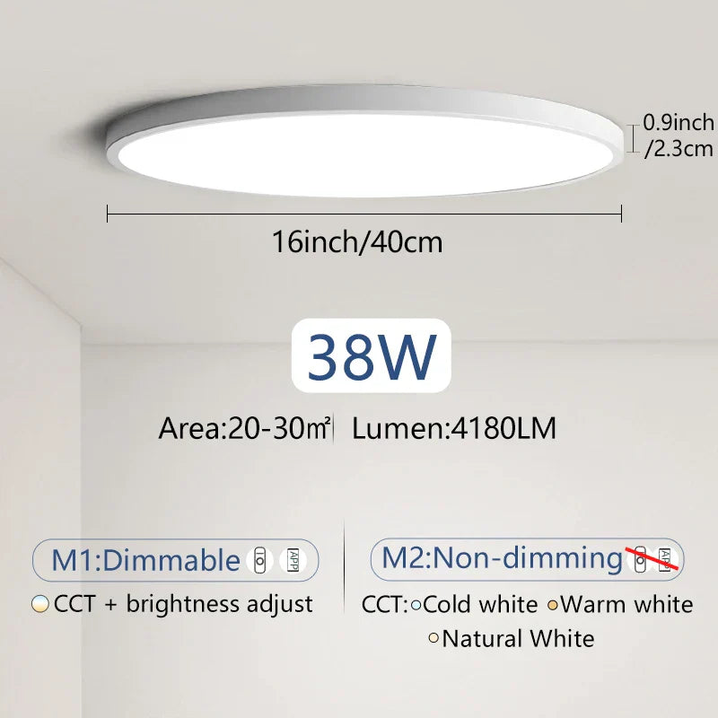 Lâmpada de teto ultrafina de 0,9 polegadas, Luz LED inteligente com Controle remoto e Aplicativo de escurecimento Bluetooth e WIFI, Eletrodomésticos Decoração de interiores