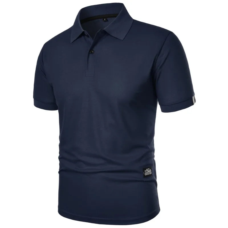 Nova camisa polo de cor sólida masculina, manga curta com botões, camisetas lapela leve streetwear, esporte casual tops