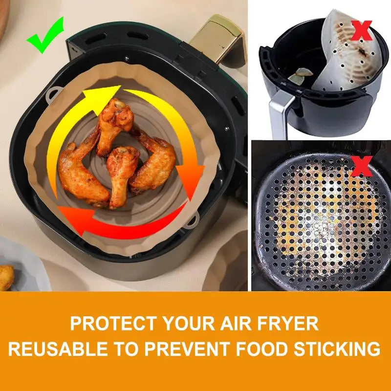 Cesta de silicone para Air Fryer, forro para panelas reutilizável, resistente ao calor, para assar alimentos, acessório para forno Air Fryer.