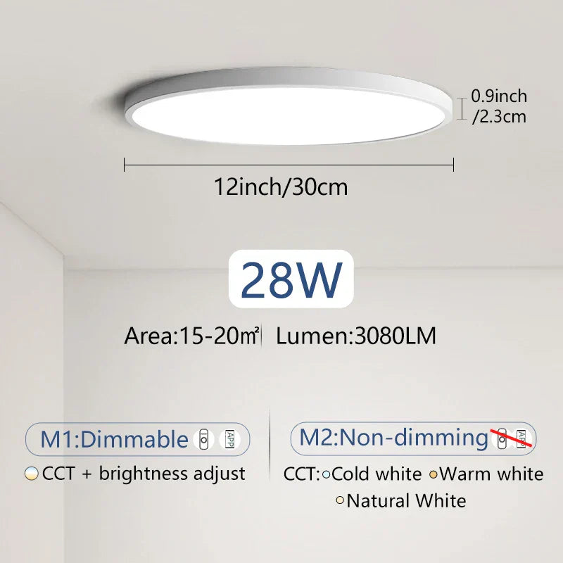 Lâmpada de teto ultrafina de 0,9 polegadas, Luz LED inteligente com Controle remoto e Aplicativo de escurecimento Bluetooth e WIFI, Eletrodomésticos Decoração de interiores