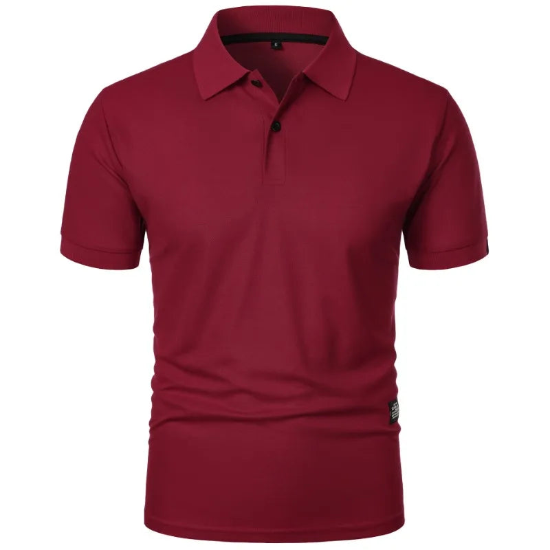 Nova camisa polo de cor sólida masculina, manga curta com botões, camisetas lapela leve streetwear, esporte casual tops