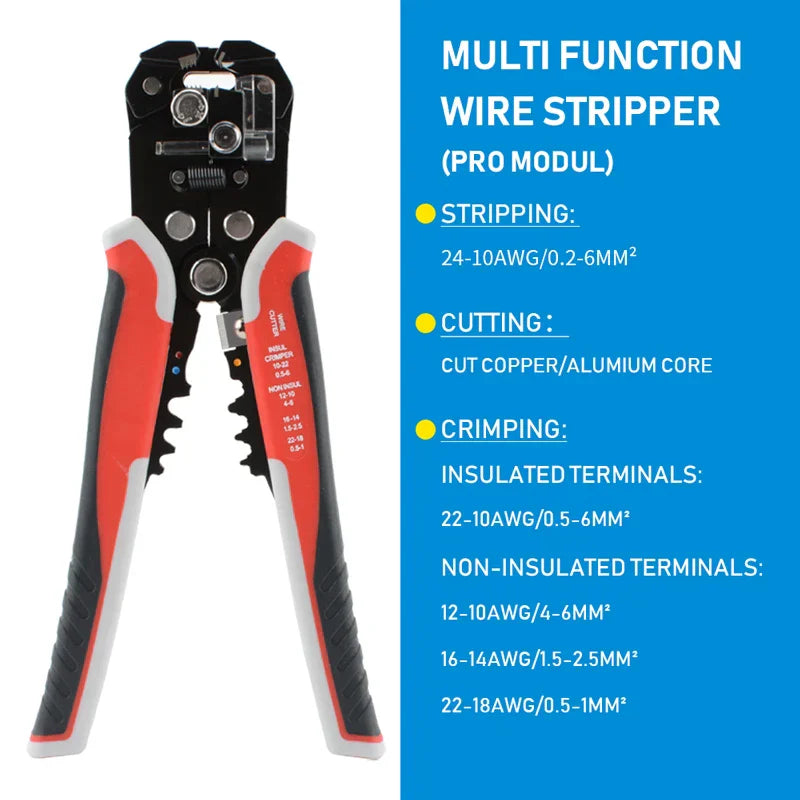 Alicate de crimpagem de cabo ajustável, alicate de decapagem automático multifuncional, ferramenta manual para terminais