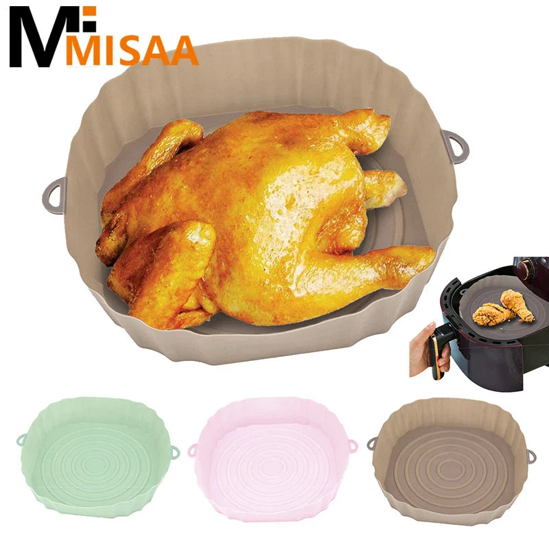 Cesta de silicone para Air Fryer, forro para panelas reutilizável, resistente ao calor, para assar alimentos, acessório para forno Air Fryer.