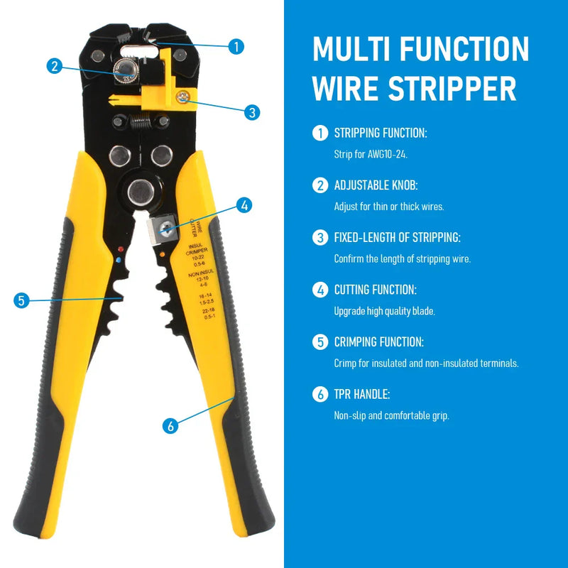 Alicate de crimpagem de cabo ajustável, alicate de decapagem automático multifuncional, ferramenta manual para terminais