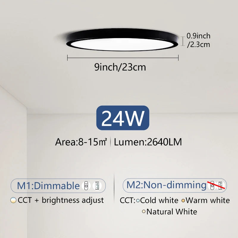 Lâmpada de teto ultrafina de 0,9 polegadas, Luz LED inteligente com Controle remoto e Aplicativo de escurecimento Bluetooth e WIFI, Eletrodomésticos Decoração de interiores