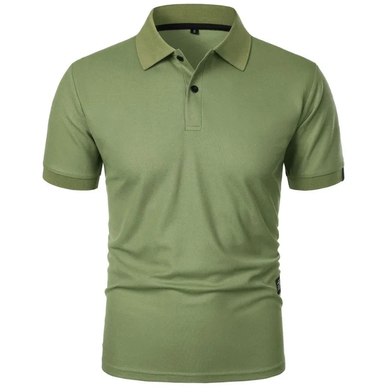 Nova camisa polo de cor sólida masculina, manga curta com botões, camisetas lapela leve streetwear, esporte casual tops