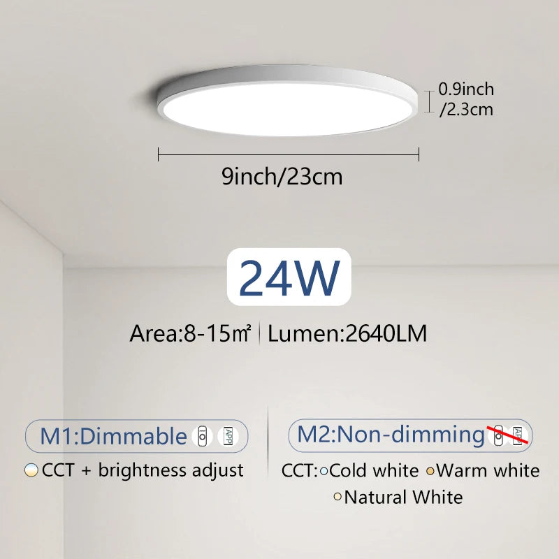 Lâmpada de teto ultrafina de 0,9 polegadas, Luz LED inteligente com Controle remoto e Aplicativo de escurecimento Bluetooth e WIFI, Eletrodomésticos Decoração de interiores