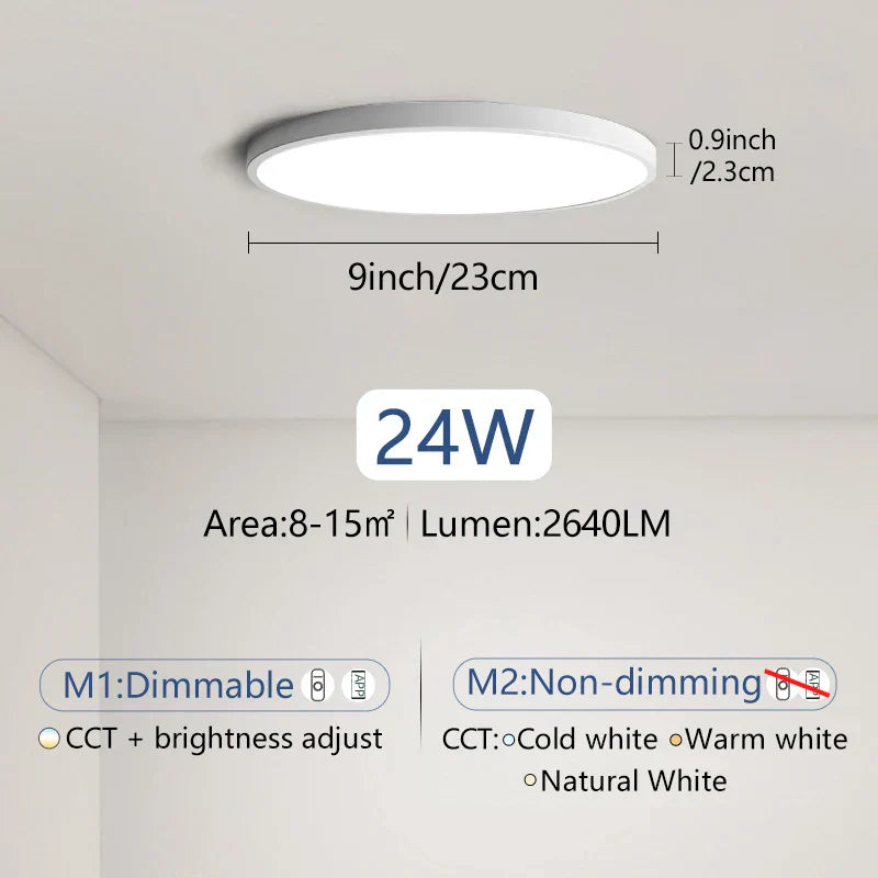 Lâmpada de teto ultrafina de 0,9 polegadas, Luz LED inteligente com Controle remoto e Aplicativo de escurecimento Bluetooth e WIFI, Eletrodomésticos Decoração de interiores