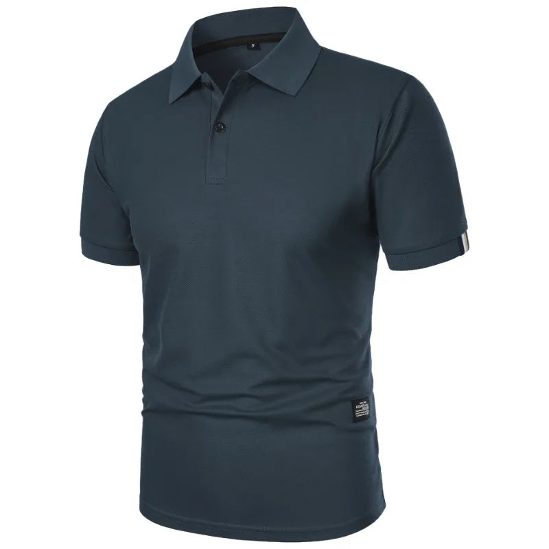 Nova camisa polo de cor sólida masculina, manga curta com botões, camisetas lapela leve streetwear, esporte casual tops