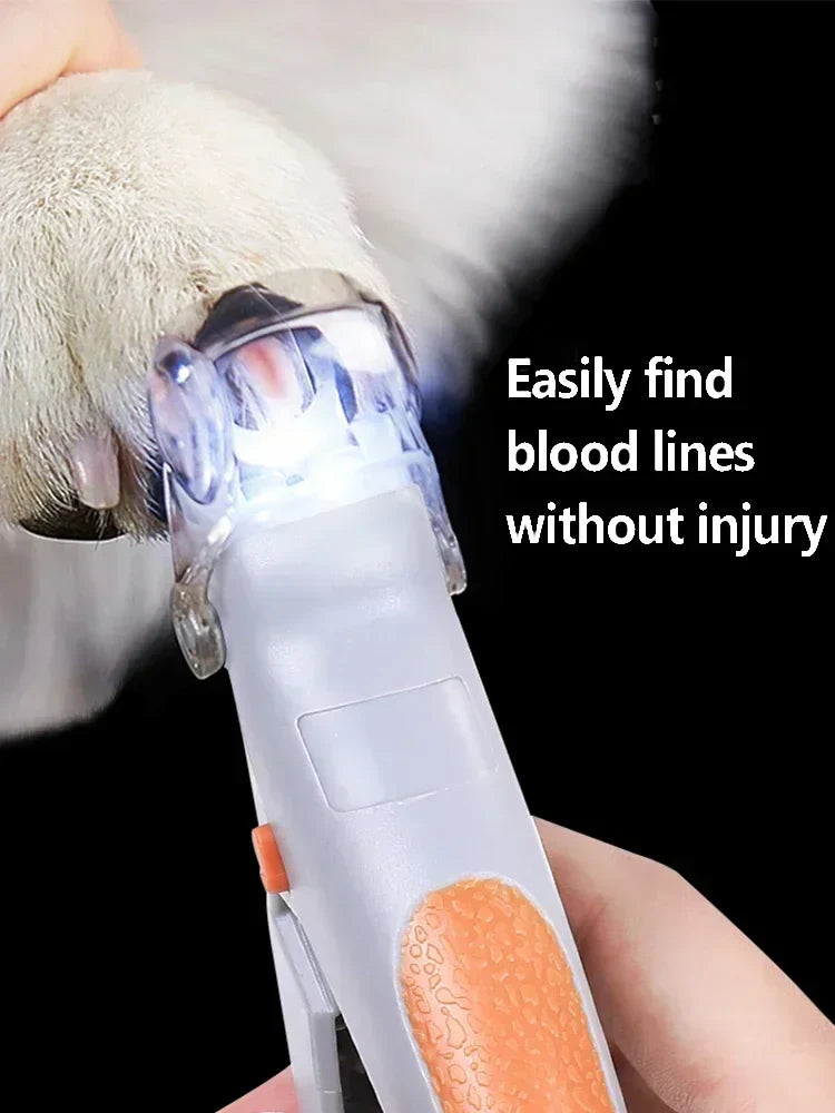 Cinta para cortador de unhas para animais de estimação com luz LED, vem com função de amplificação, ferramenta para aparar unhas de cães e gatos, suprimentos de limpeza para cuidados com animais de estimação