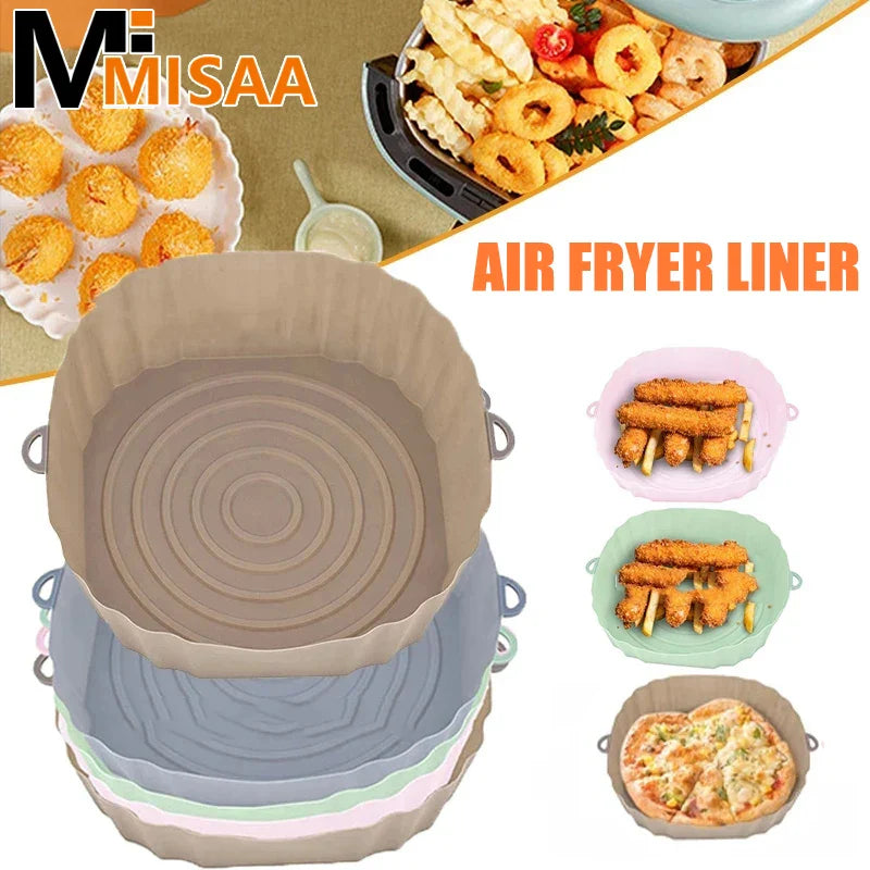 Cesta de silicone para Air Fryer, forro para panelas reutilizável, resistente ao calor, para assar alimentos, acessório para forno Air Fryer.