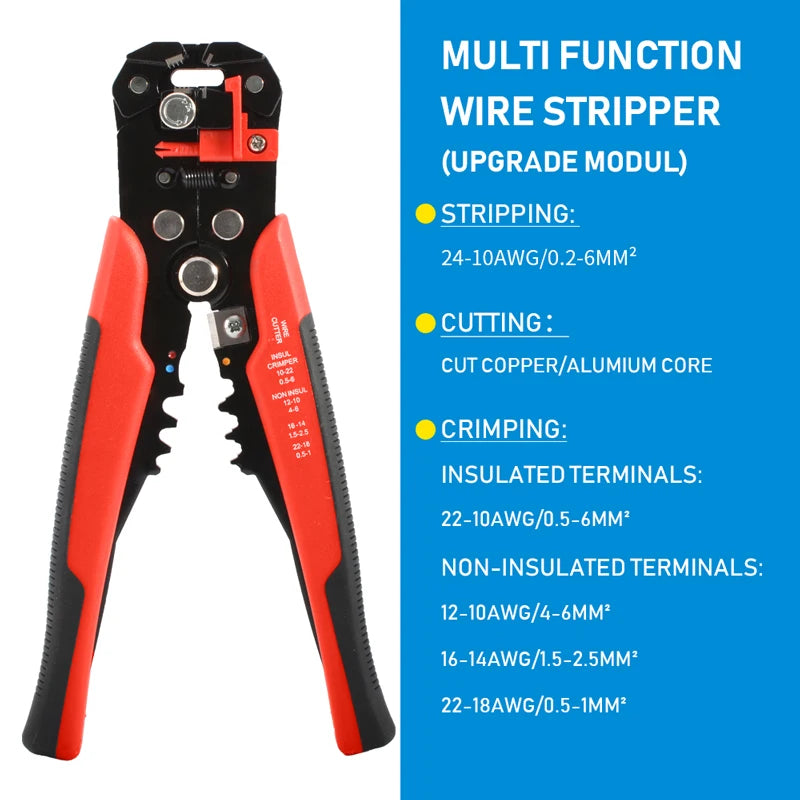 Alicate de crimpagem de cabo ajustável, alicate de decapagem automático multifuncional, ferramenta manual para terminais