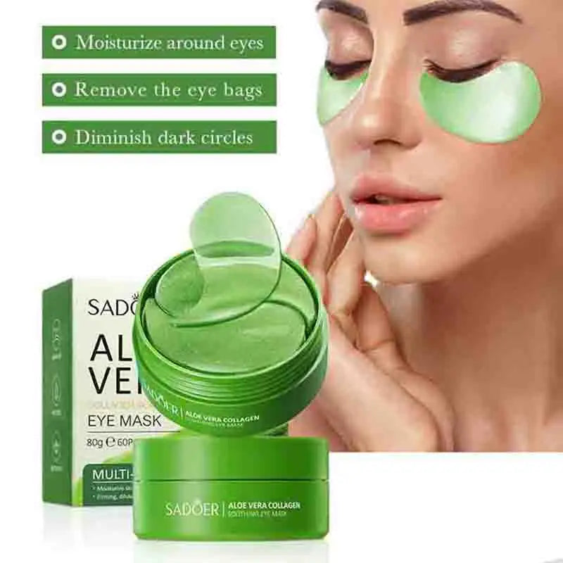 60 peças de máscara de colágeno de aloe vera, antiolheiras, bolsas para os olhos, hidratante, firmador, adesivos para os olhos, produtos para cuidados com a pele