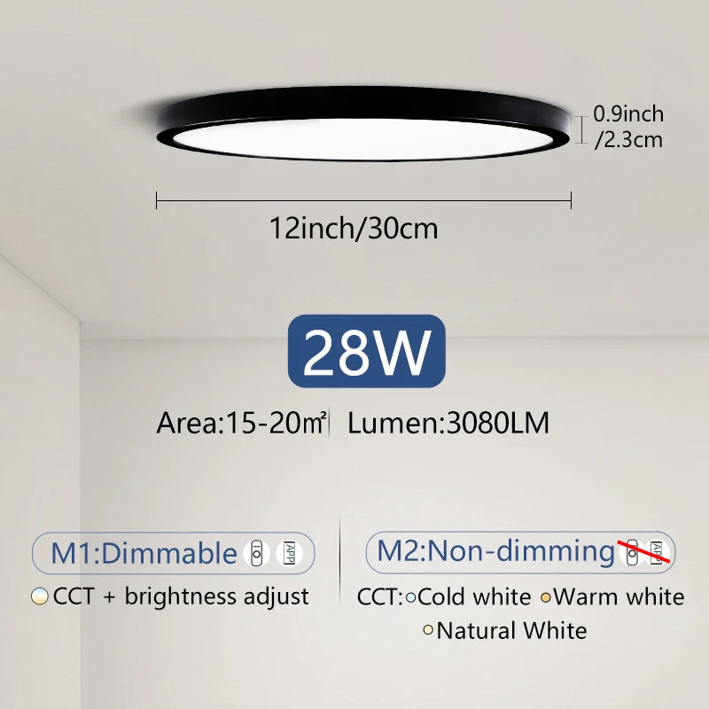 Lâmpada de teto ultrafina de 0,9 polegadas, Luz LED inteligente com Controle remoto e Aplicativo de escurecimento Bluetooth e WIFI, Eletrodomésticos Decoração de interiores