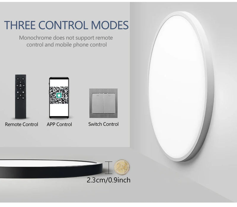 Lâmpada de teto ultrafina de 0,9 polegadas, Luz LED inteligente com Controle remoto e Aplicativo de escurecimento Bluetooth e WIFI, Eletrodomésticos Decoração de interiores