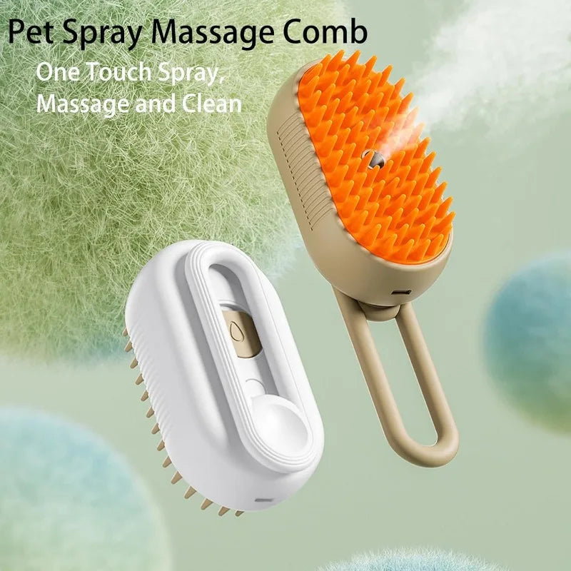 Escova elétrica para cães Steamy, escova para pelos de gatos, spray, 3 em 1, escova a vapor para cães, para massagem, tosa de animais de estimação, remoção de pelos emaranhados e soltos