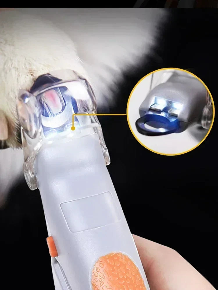 Cinta para cortador de unhas para animais de estimação com luz LED, vem com função de amplificação, ferramenta para aparar unhas de cães e gatos, suprimentos de limpeza para cuidados com animais de estimação