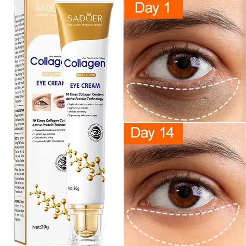 Creme de ação rápida para remoção de bolsas nos olhos, colágeno, antirrugas, firmeza, suaviza linhas finas, remoção de olheiras, bolsas nos olhos, clareamento, cuidados com os olhos