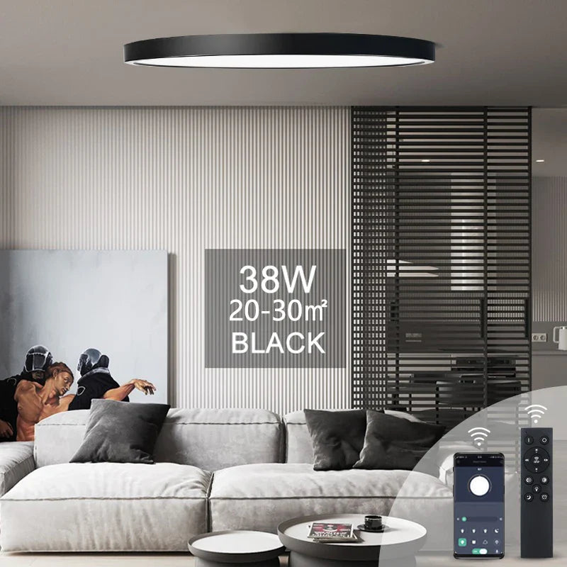 Lâmpada de teto ultrafina de 0,9 polegadas, Luz LED inteligente com Controle remoto e Aplicativo de escurecimento Bluetooth e WIFI, Eletrodomésticos Decoração de interiores